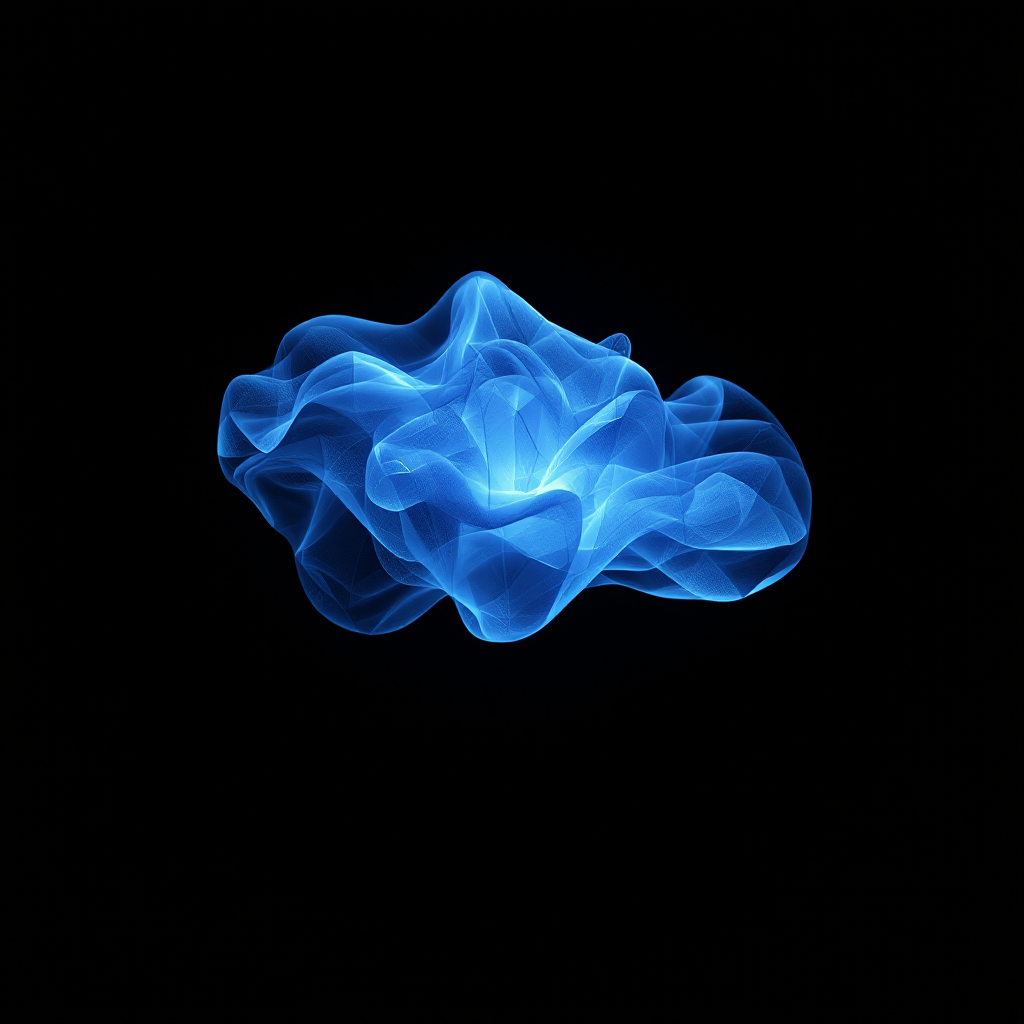 A luminous, fluid shape in vibrant blue against a black background, embodying the concept of a malleable truth, shifting and transforming in appearance.