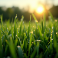 Dew-kissed blades of grass stretch towards a soft sunset, capturing the essence of ordinary life and the quiet beauty that lies beyond silence.