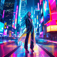 A confident figure stands in a vibrant cityscape, illuminated by neon lights and digital advertisements, embodying the idea that everyone has a part to play in their own destiny.