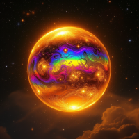 A dazzling planet made of solid gold shines brilliantly in a cosmic backdrop, swirling with vibrant colors and surrounded by sparkling stars, reflecting the quote’s essence.