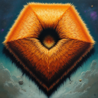 A diamond-shaped alien creature with russet fur resembling a mobile rug, featuring a soft top and a stiff-bristled underside, set against a cosmic background.