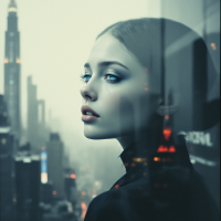 A contemplative woman gazes out at a foggy urban skyline, embodying the sentiment There's nothing more dangerous than a soft heart through her intense expression and reflective demeanor.