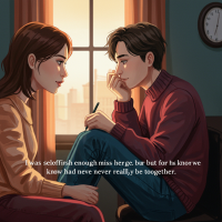 A man and woman sit facing each other in a softly lit room, both deep in thought, reflecting the bittersweet feeling of missing someone they never truly were together with.