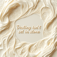 An elegant, textured cream background frames the quote, Destiny isn't set in stone, conveying the idea of destiny as a moldable surface, like a wax tablet.