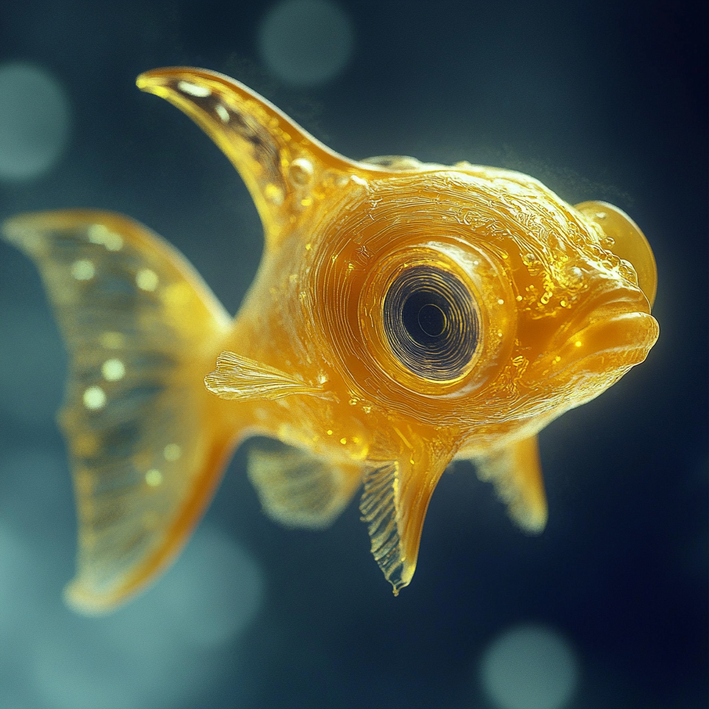 A small, yellow, and leech-like fish with translucent fins, inspired by the description of the Babel fish from The Hitchhiker's Guide to the Galaxy.