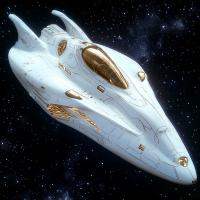 A huge, sleek, white starship shaped like a running shoe floats in space. Named the Heart of Gold, it carries a small gold box with a unique brain-wrenching device at its heart.