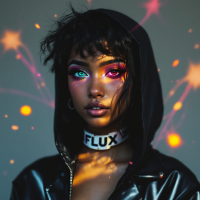 A young person with striking makeup and a black hoodie gazes confidently at the camera, colorful light sparkles surrounding them, embodying individuality amidst external expectations.