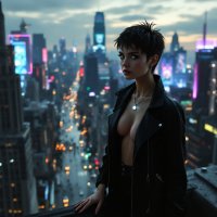 A figure stands confidently on a rooftop overlooking a vibrant cityscape at dusk, embodying the tension between societal constraints and the quest for freedom.