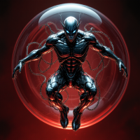 A dark, stylized figure floats within a glowing, transparent sphere, embodying the tension between innocence and guilt, reflecting the quote about the presumption of innocence.