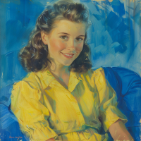 Portrait of a smiling young woman with a transformative, radiant smile, wearing a yellow blouse against a vibrant blue background.
