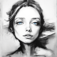 A striking monochrome portrait of a young woman with expressive blue eyes, embodying the quote about the unchanged essence of the heart amidst change.