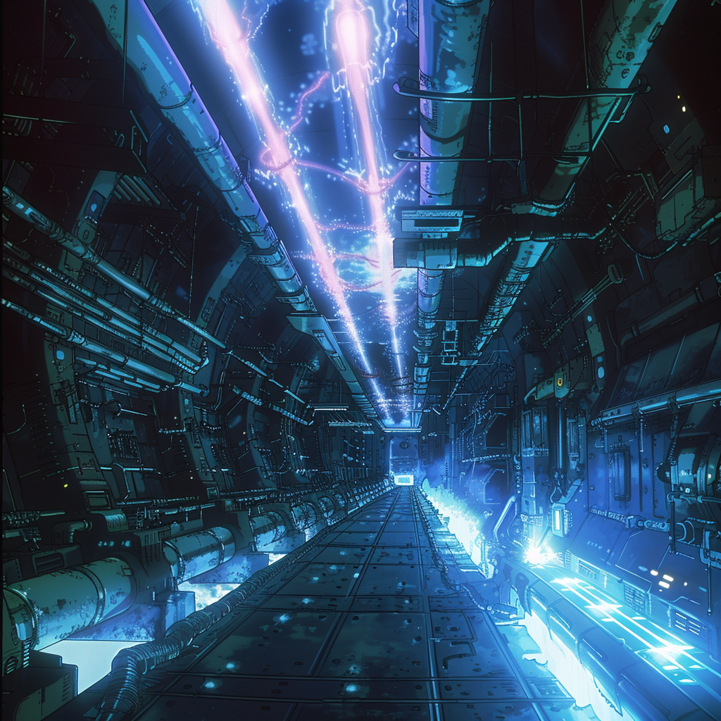 A futuristic, glowing underdeck with electromagnetic rails firing crackling, pulsed salvos of superdense depleted uranium projectiles.