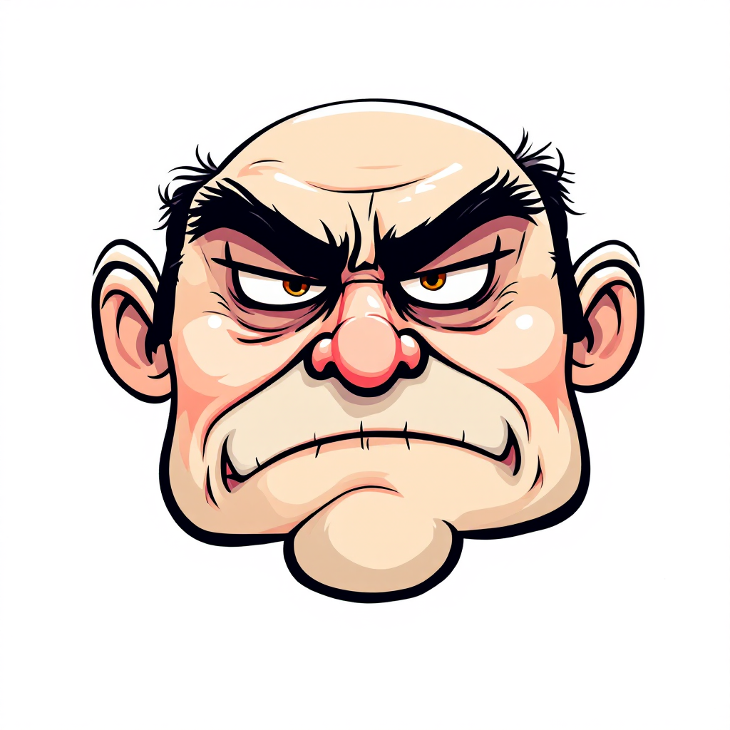 A cartoonish, frowning man with an angry expression, embodying the book quote's theme that while unhappiness isn't a choice, forgiveness is.