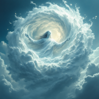 A serene figure bathed in light emerges from swirling clouds, symbolizing the nobility of guiding others in goodness, echoing the quote's profound message.