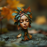 A serene, stylized bust of a woman adorned with colorful autumn leaves, embodying the quote I choose you every day, no matter the obstacles with natural beauty and resilience.
