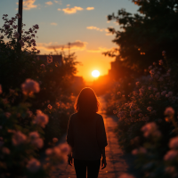 A silhouette of a person stands on a path surrounded by flowers, facing a vibrant sunset, evoking the sentiment of appreciating a person's presence before they are gone.