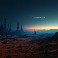 A surreal Martian landscape features towering, jagged structures against a twilight sky, evoking the vast, ancient timeline and potential civilization hinted at in the quote.