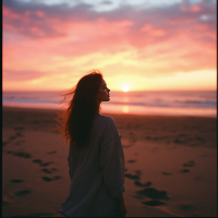 A woman stands on a beach at sunset, her silhouette outlined against vibrant orange and pink skies, reflecting the quote, Hope is a dangerous thing, but it's also the only thing worth having.