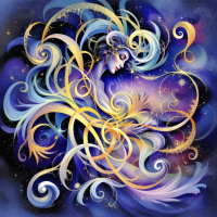 A whimsical, swirling illustration of a figure surrounded by vibrant colors and flowing shapes, embodying connection and intertwining lives, echoing the quote about shared existence.