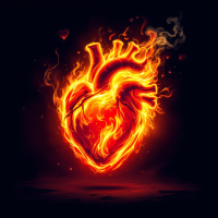 A vibrant heart engulfed in flames, symbolizing passion and intensity, embodies the quote, The heart is an organ of fire, against a dark background.