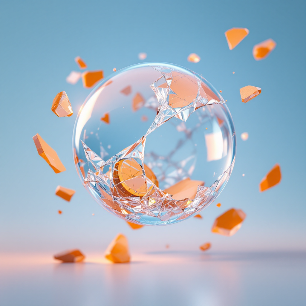 A transparent orb surrounded by shards of orange glass, embodying the fragility and transformative nature of time, as suggested by the quote about its delicate essence.