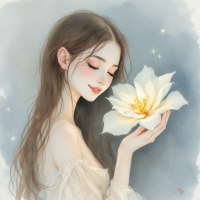 A serene young woman holds a delicate white lotus, her gentle expression reflecting the beauty of feelings beyond sight, embodying the essence of heartfelt experiences.