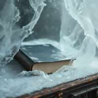 A solitary book lies encased in a frozen environment, surrounded by icy textures, symbolizing the quiet decay of culture through the neglect of reading.