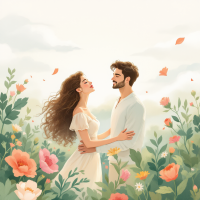 A couple stands in a vibrant field of flowers, gazing into each other's eyes, embodying the essence of a love story that makes them feel truly alive.