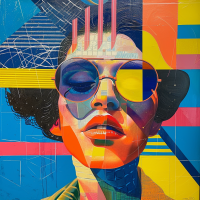 A confident, vibrant pop art portrait featuring a person wearing sunglasses. The bold colors and abstract elements reflect the quote, I am what I am, an’ I’m not ashamed.