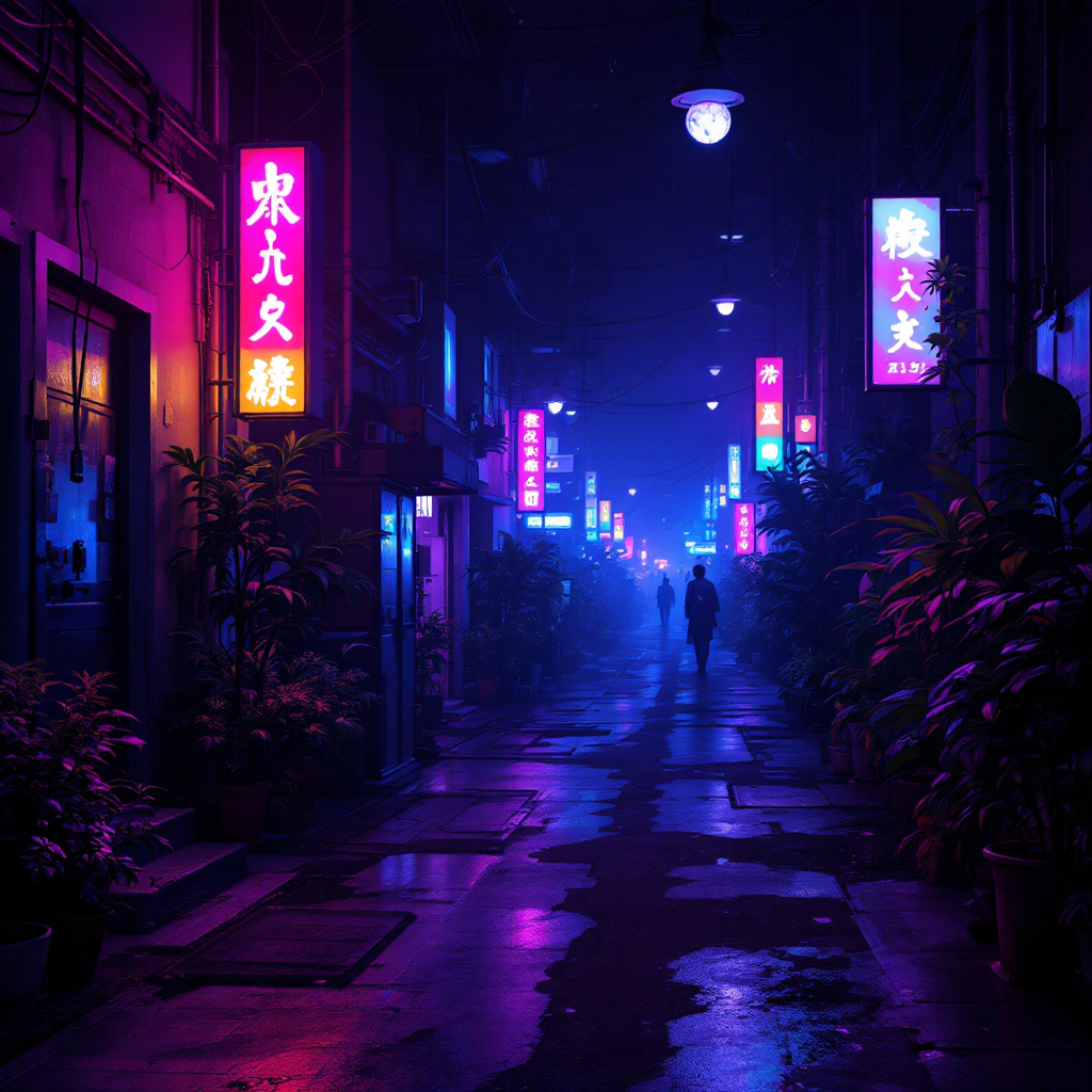 A dimly lit alleyway is illuminated by vibrant neon signs, casting colorful reflections on the wet pavement. A solitary figure walks, embodying the quote's focus on changing reactions to the past.