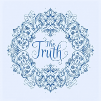 A decorative blue and white floral design encircles the elegantly scripted phrase The Truth, symbolizing the quest for understanding and clarity.