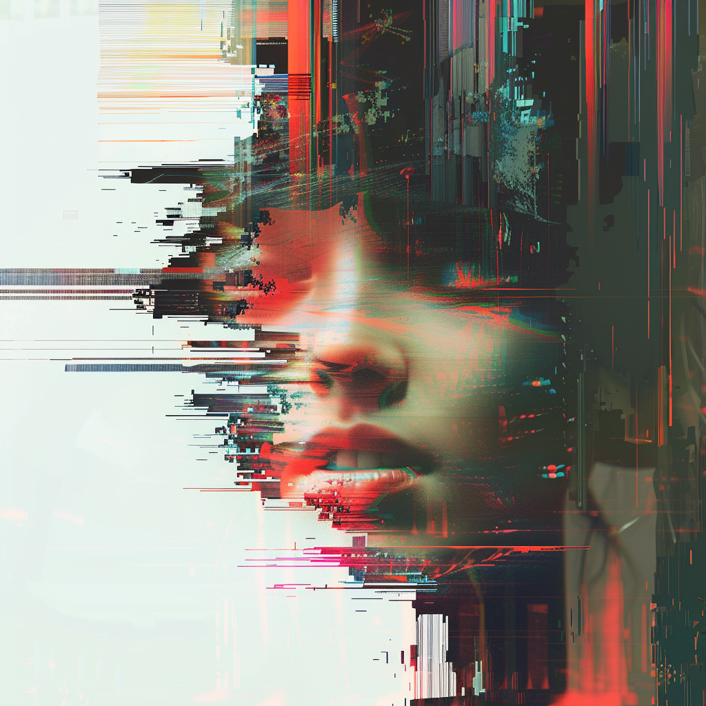 A digital art portrait of a woman's face, fragmented and glitch-like, evoking the sentiment that Nothing is ever really lost to us as long as we remember it.