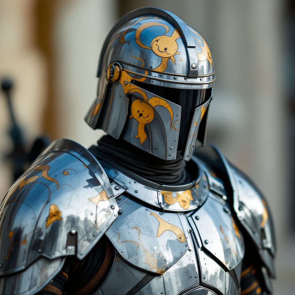 A close-up of a soldier in ornate grey-blue armor, featuring armor-plastic plates and distinctive designs, reflecting the elite status of Parthenon soldiers.