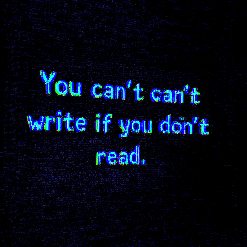 Text on a black background reads: You can't can't write if you don't read. The visual emphasizes the importance of reading for writing skills.