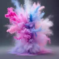 A figure emerges from a vibrant explosion of colorful smoke, symbolizing the journey of recovery and the search for fulfillment beyond addiction's emptiness.