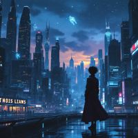 A figure stands on a futuristic city street at dusk, surrounded by towering skyscrapers. The scene captures a sense of reflection, evoking the quote about regrets and missed opportunities.