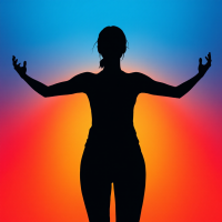 A silhouetted figure stands with arms outstretched against a vibrant gradient of blue, orange, and yellow, symbolizing the idea that we create our own future.