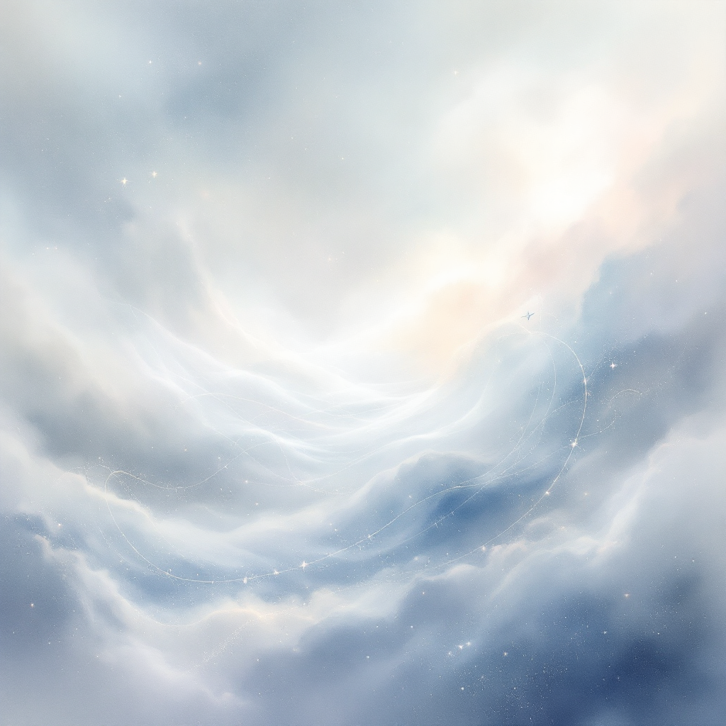 A soft, ethereal scene of swirling clouds in shades of blue and white, evoking the concept of Unspace as the underlying nothing beneath the universe.