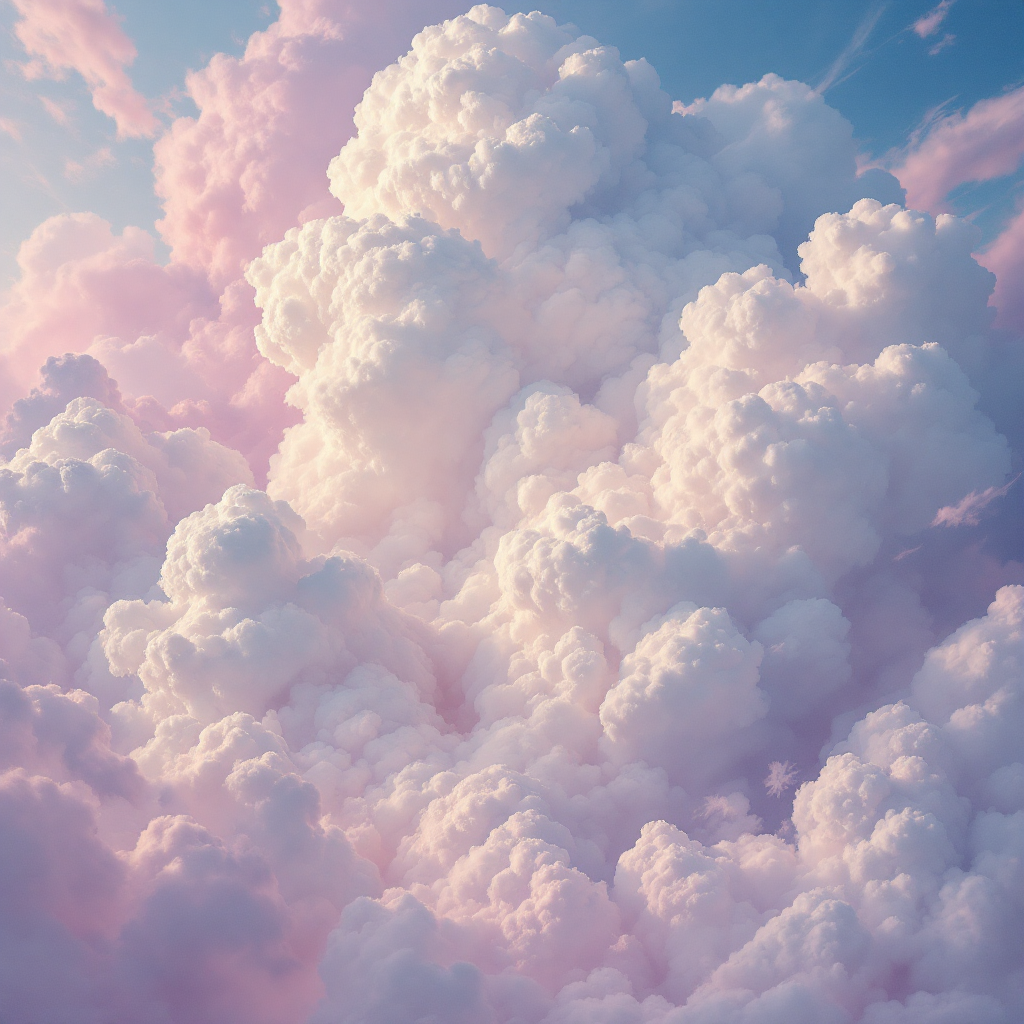 A serene sky filled with soft, fluffy clouds in shades of pink and white, evoking a sense of celebration and the diverse expressions of desire and identity.