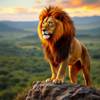 A majestic lion stands on a rocky outcrop, gazing confidently into the distance, embodying the spirit of the quote, A lion does not concern himself with the opinion of sheep.