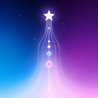 A glowing star ascends amidst soft blue and purple hues, connected by lines to celestial spheres, embodying the theme of unity and understanding among the stars.