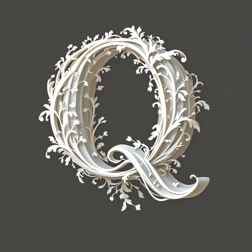 An ornate letter Q entwined with delicate vines and flowers, reflecting the idea that one must envision a creation before its existence, inspired by the quote on photography and writing.