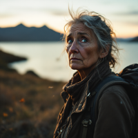 A contemplative older woman gazes towards a serene landscape at sunset, embodying the essence of a journey, reflecting on the truth that the path matters more than the destination.