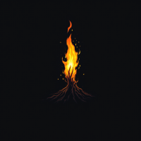 A vivid flame rises from dark roots against a black background, symbolizing hope that flickers in despair while hinting at the dangers that may lurk in the shadows.