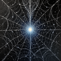 A luminous orb at the center of a web-like structure against a dark background, symbolizing the idea that darkness embodies fear rather than simply the absence of light.