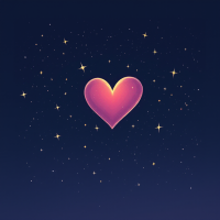 A glowing pink heart surrounded by shimmering stars against a deep blue background, embodying the relentless and unyielding nature of love.