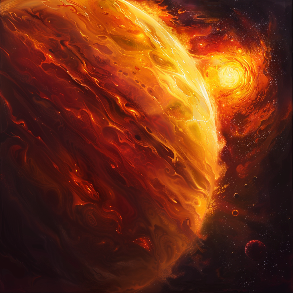 A depiction of a planet engulfed in swirling flames and molten lava, reflecting the intensity of an experiment causing the entire planet to catch fire, inspired by a book quote.