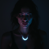 A woman gazes thoughtfully, illuminated by a glowing necklace, set against a dark background, embodying the quote, You’re not a distraction. You’re my reason.