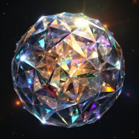 A reflective, multifaceted orb resembling a crystal or gem, sparkling with vibrant colors against a dark, starry background, symbolizing the complexity of knowledge.