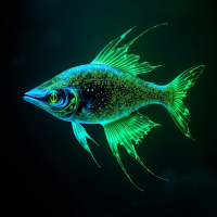 A luminous, stylized fish swims gracefully through dark waters, embodying the confidence of the quote, I have never seen a fish that I could not catch, with vibrant colors and intricate details.